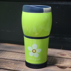 Life is Good Lime Green Flower Travel Mug - Tumbler for Coffee Etc